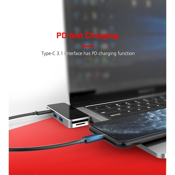 USB Type C 6-in-1 Hub Charging Dock Includes USB 3.0, PD, TF, SD, & HDMI Ports - Picture 5 of 6